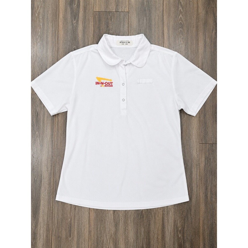 In-N-Out Burger Uniform Shirt LG White Short Sleeve Snap Front Employee